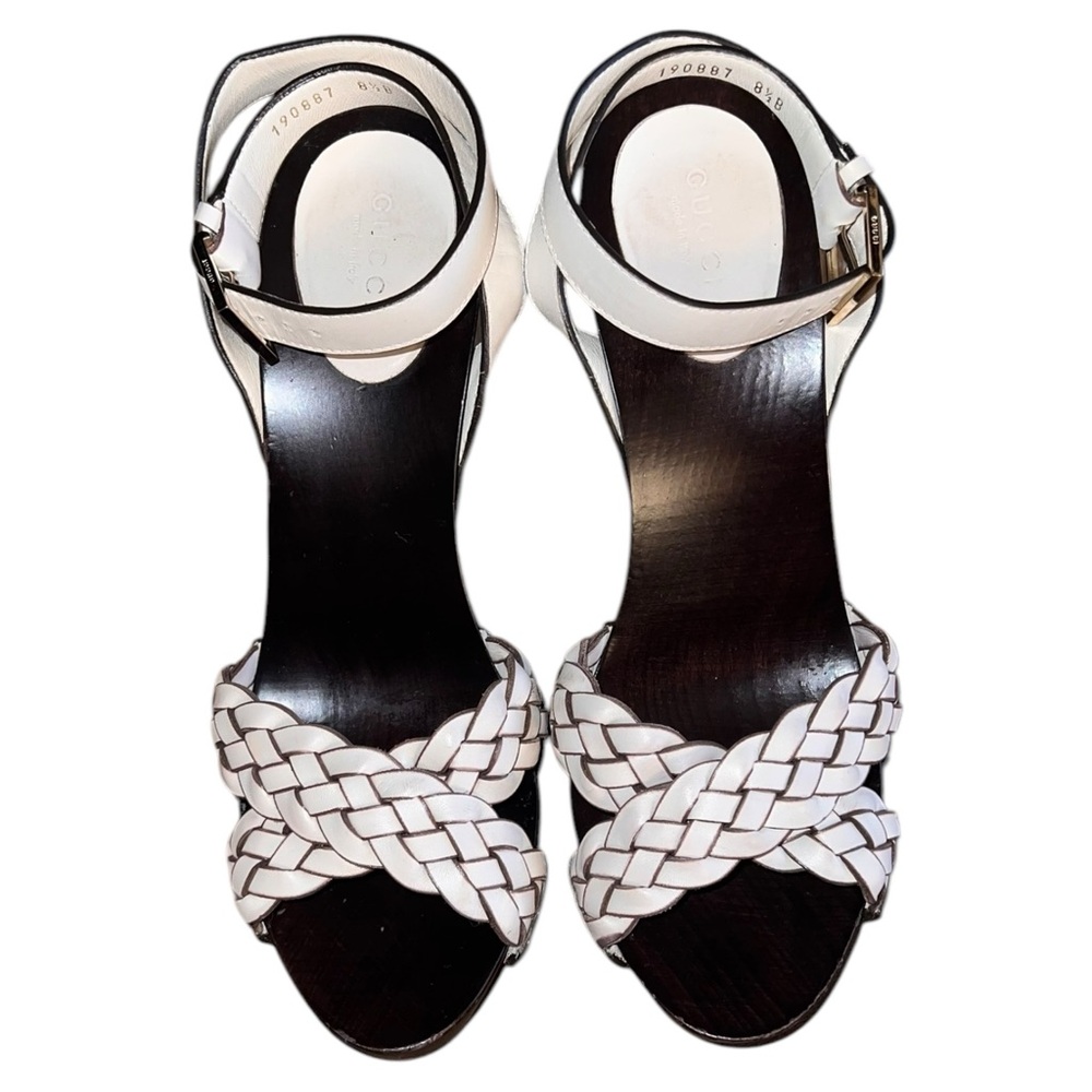 Gucci White Braided Leather Sandals with High Heel